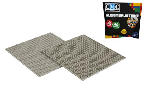 CMC imports 2 x Bauplatte Grundplatte Modular - beidseitiges Bauen Kompatibel 20 x 20 Noppen Platte Basepalte Klemmbausteine Bausteine City 34 vers. Farben (Grau / 280) von CMC imports