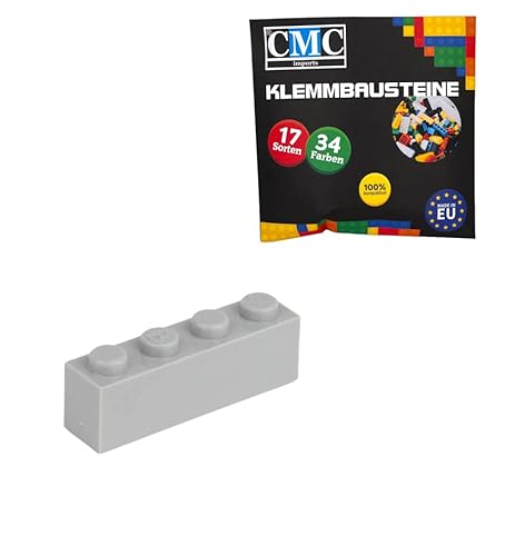 CMC imports 200 Klemmbausteine Bausteine Grundbausteine 1x4 Noppen Kompatibel 4 Noppen Bricks 34 vers. Farben (411 - Hell Grau) von CMC imports