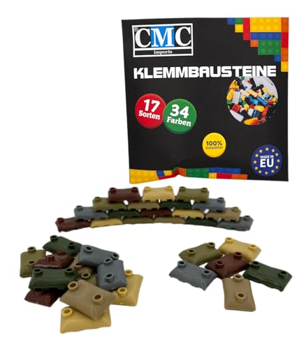 CMC imports 30 x Sandsack Klemmbaustein 2x3 Noppen Baustein WWll Hochwasser Bundeswehr Dunkel Beige Armee Militär City Farben wählbar (999 - Mix) von CMC imports