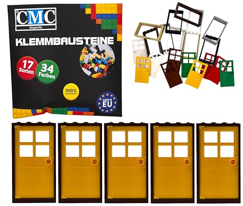 CMC imports 5 x Klemmbausteine Türen Türrahmen + Türblatt 1 x 4 x 6 Noppen City Gebäude Stadt 60596 (Dunkelbraun - Gelb) von CMC imports