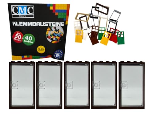 CMC imports 5 x Klemmbausteine Türen Türrahmen + Türblatt 1 x 4 x 6 Noppen City Gebäude Stadt 60596 (Dunkelbraun - Transparent) von CMC imports