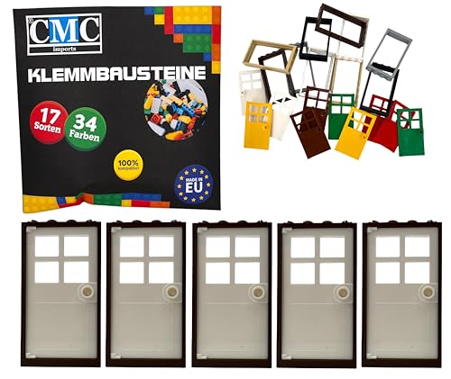 CMC imports 5 x Klemmbausteine Türen Türrahmen + Türblatt 1 x 4 x 6 Noppen City Gebäude Stadt 60596 (Dunkelbraun - Weiß) von CMC imports