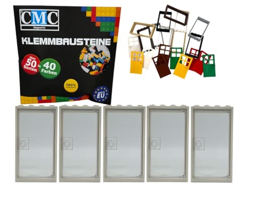 CMC imports 5 x Klemmbausteine Türen Türrahmen + Türblatt 1 x 4 x 6 Noppen City Gebäude Stadt 60596 (Weit - Transparent) von CMC imports