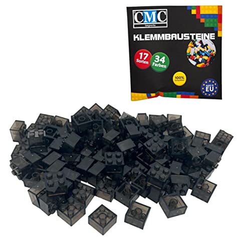 CMC imports 50 Klemmbausteine Bausteine Grundbausteine 2x2 Noppen Kompatibel Bricks 34 vers. Farben (024 - Schwarz - Trannspart) von CMC imports