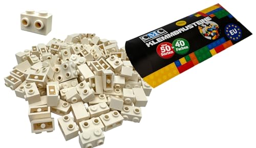 CMC imports 50 Klemmbausteine Bricks modifiziert Bausteine Modified 1x2 Noppen 2 KNOB Kompatibel 11211 (713 - Weiß) von CMC imports