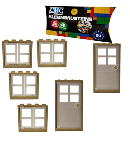 City Set Fenster und Türen mit Rahmen 1x4x3 / 1x4x6 Noppen City Gebäude Stadt 60594 60596 (Beige - Weiß) von CMC imports