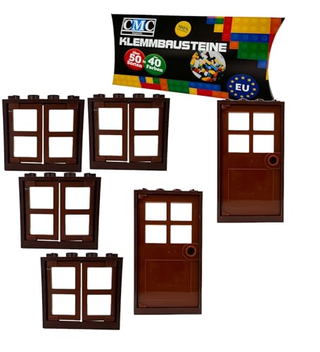 City Set Fenster und Türen mit Rahmen 1x4x3 / 1x4x6 Noppen City Gebäude Stadt 60594 60596 (Dunkelbraun - Braun) von CMC imports