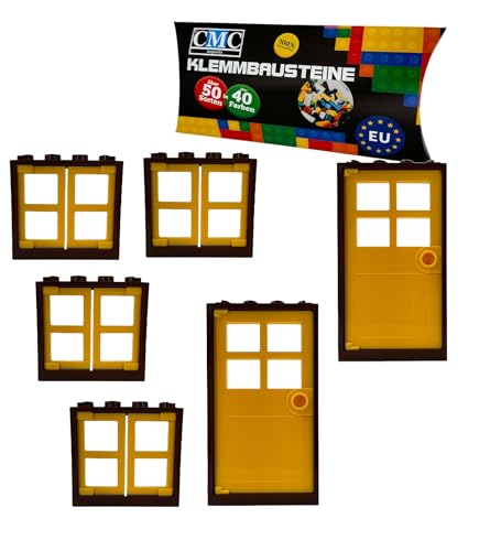 City Set Fenster und Türen mit Rahmen 1x4x3 / 1x4x6 Noppen City Gebäude Stadt 60594 60596 (Dunkelbraun - Gelb) von CMC imports