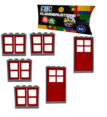 City Set Fenster und Türen mit Rahmen 1x4x3 / 1x4x6 Noppen City Gebäude Stadt 60594 60596 (Hellgrau - Rot) von CMC imports