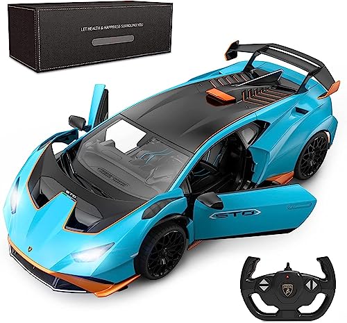 Blaues Lamborghini Huracán STO RC Auto: 1:14 Maßstab Hochleistungs-Ferngesteuertes Spielzeugfahrzeug. Leistungsorientiertes Ferngesteuertes Spielzeugauto, Ideal für Rennsportbegeisterte von CMJ RC CARS