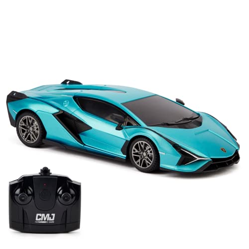 CMJ RC CARS 1:24 Maßstab Offiziell Lizenzierte RC Lamborghini Sián FKP 37, Blaues Lambo Sport Rennspielzeugauto Modellfahrzeug für Jungen Mädchen und Erwachsene Geschenk von CMJ RC CARS