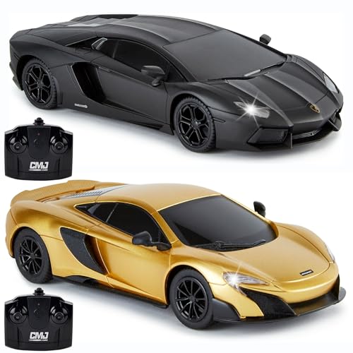 CMJ RC CARS 1:24 Twin Pack: McLaren 765LT Gold & Lamborghini Aventador Schwarz – Ultimatives Rennset für Kinder & Erwachsene von CMJ RC CARS