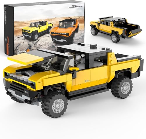 CMJ RC CARS 1:30 Hummer EV Bausatz - 431-teiliges Lizenziertes Modellbau-Set eines elektrischen Trucks, Sammler-Bauspielzeug für Kinder und Erwachsene (Gelb) von CMJ RC CARS