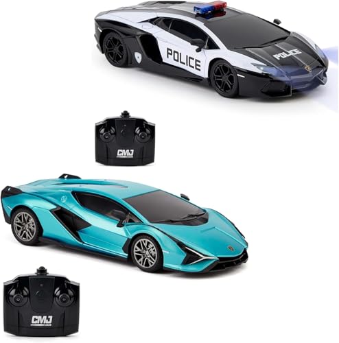 CMJ RC Cars Doppelpack im Maßstab 1:24, ferngesteuertes Lambo Polizeiauto gegen Sian, Doppelpack von CMJ RC CARS