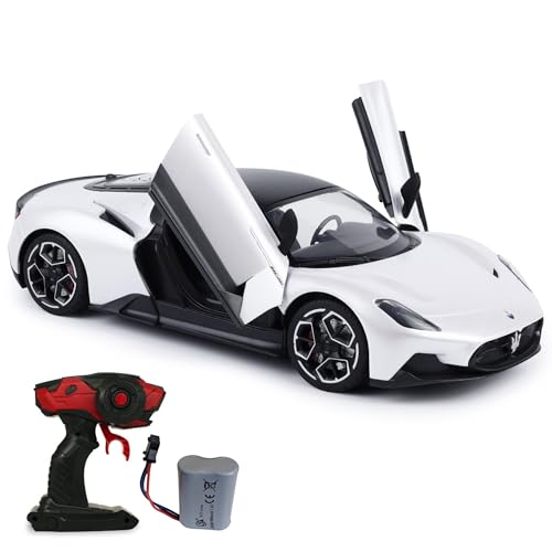 Officially Licensed Maserati RC Car, 1:12 Scale, 12Km/h High-Speed Remote Control Toy with LED Lights, Butterfly Opening Doors, 7.4V 900mAh Battery (White) von CMJ RC CARS