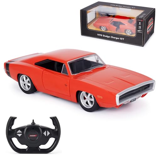 Offiziell lizenzierter RC 1970 Dodge Charger RT, 1:16 Maßstab, Fernsteuerbar mit Soundeffekten, LED-Leuchten, unabhängiger Federung, detailliertem Innenraum – Rot von CMJ RC CARS