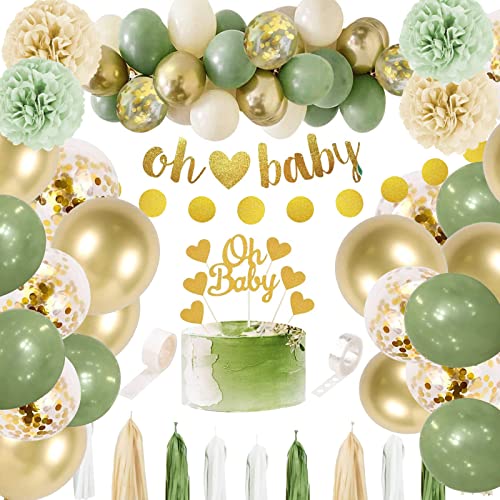 Babyparty Deko junge mädchen 78 Stück BabyShower Deko Boy Set Baby Party Dekoration Luftballon Grün Kit Olive Grün Weiß Gold Ballon mit Konfetti Ballon für Baby Shower Hochzeitstag Dekorationen von CMJBUHR