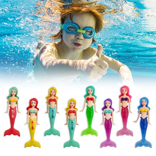 0XBIT Tauchspielzeug für Kinder, 8 Stück Pool Spielzeug Kinder, Enthält 4 Stück des Neuen Transparenten Meeresjungfrau Spielzeugs, Schwimmbad Spielzeug für Unterwasserspiel und Tauchtraining von 0XBIT