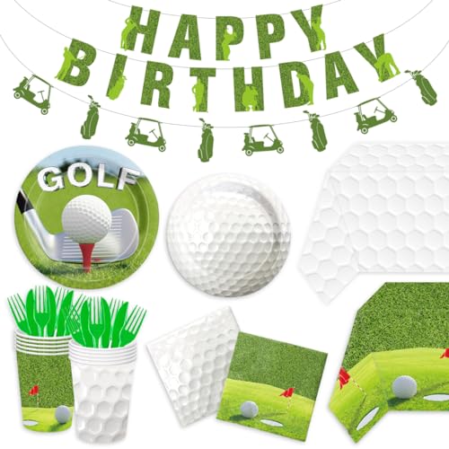 143-teiliges Golf-Party-Dekorations-Golf-Themen-Geburtstagsteller und Servietten, Geschirr-Set von CMUSKO