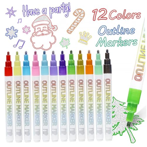 12pcs Marker -Stifte 12 Farben Doppellinienumlaufmarker Stifte, Glitter Highlighters Glitter Gel Colored Stifte mit Nylonfasernib, Kunstmarkierungen für Kartenschreiben, DIY -Kunsthandwerk, Gebur von CNAFGBGG