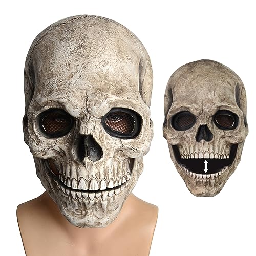 1pc Scary Halloween Gesichtsabdeckung für 8+ Jahre alte Halloween -Schädel -Gesichts -Gesichtsabdeckung mit beweglichen Kiefer Vollgesicht gruseliger Skelett gruselige Masque Kopfbedeckung für H von CNAFGBGG