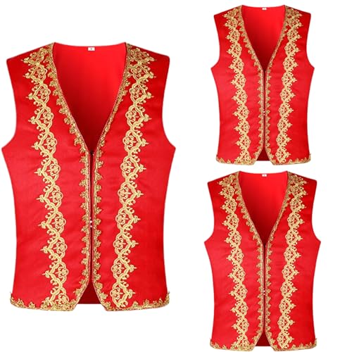 1pc Weste für Männer, arabischer Prinzen -Orient Sultan Polyester Männer Weste, goldene trimmfestige ärmellose Weste mit offener Front für Halloween, Bühnenkostüme, Cosplay und Märchen zeigt Grö von CNAFGBGG