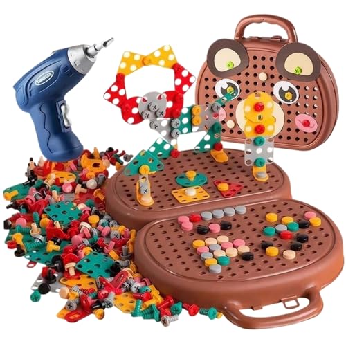 212pcs Kleinkindbohrer und Schraubenspielzeug Bärenkasten Montessori Toys mit Bohrer tragbarer 2D/3D-Kleinkind-Bohrer-Set Montessori Play Toolbox für Kreativität Sparking und praktisches Lernen von CNAFGBGG