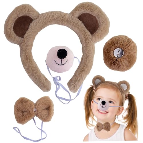 4pcs Halloween Bärenkostüm Set beinhaltet Bärenohren Stirnband, Bärenfliege, Bärennase und Schwanz, Baby Halloween Kostüm Cute Bear Kostüm für Kinder Erwachsene Karneval Halloween Cosplay Requis von CNAFGBGG