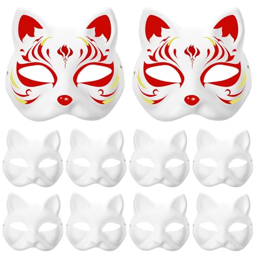 CNAFGBGG 10pcs Therian Maske Blank Cat Masken, Farbe papierfuchsmaske, DIY halb weiße Maskerade -Maske mit elastischer Band für Halloween -Cosplay -Masken -Kostümparty -Gefälligkeiten. von CNAFGBGG