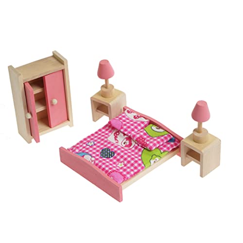 CNAFGBGG 1Set Doll House Möbel Holzspielzeug 1 12 Skala Miniatur Schlafzimmer Set Bett Schrank Decke DIY Accessoires von CNAFGBGG