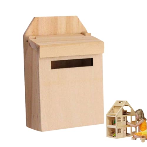 CNAFGBGG 1pc Miniatur Mail Box Mini Holz Flip Mailbox Dollhouse Dekoration Modell Zubehör für Kinder Holzfarbe von CNAFGBGG