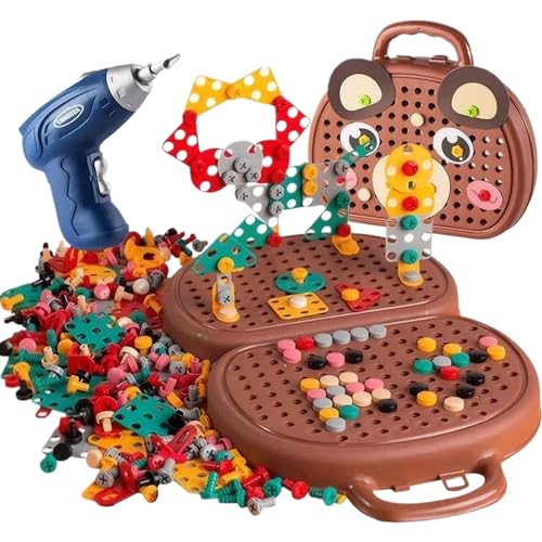 CNAFGBGG 212pcs Kleinkindbohrer und Schraubenspielzeug Bärenkasten Montessori Spielzeug mit Bohrer tragbarer 2D/3D-Kleinkind-Bohrer für Kreativitätssparken und praktisches Lernen ... von CNAFGBGG