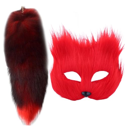 CNAFGBGG 2pcs Fuchsmaske mit Fuchsschwanz Realistische pelzige Kostüm Dekorative Therian Stuff Therian Maske und Schwanz für Cosplay -Party Halloween von CNAFGBGG