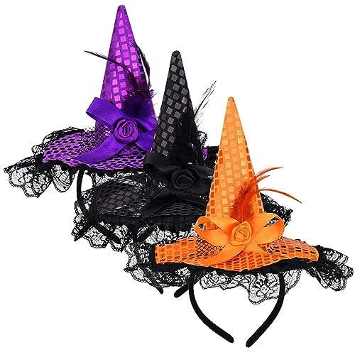 CNAFGBGG 3 Stücke Halloween Hexenhut Halloween Hexenstirnband für Halloween -Kostüm -Kleidungszubehör, 3 Farben .. von CNAFGBGG