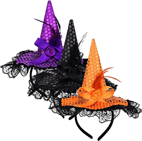 CNAFGBGG 3 Stücke Halloween Hexenhut Halloween Hexenstirnband für Halloween -Kostüm -Kleidungszubehör, 3 Farben. von CNAFGBGG