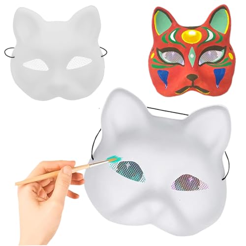 CNAFGBGG 3pcs Katzenmaske zum Malen von Blindmaske Halloween Maske DIY halbe Cover -Maske mit Augennetz ＆ Elastic Band PVC Animal Fox Maske für Halloween Cosplay Party Masquerade Maske von CNAFGBGG