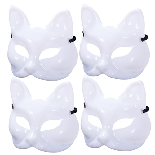 CNAFGBGG 4 PCs Katzenmaske DIY Blankin lackierbar Halloween Fox Maske Halbgesicht unvollendete weiße Therian -Maske mit elastischer Band für Cosplay Masquerade Party .. von CNAFGBGG