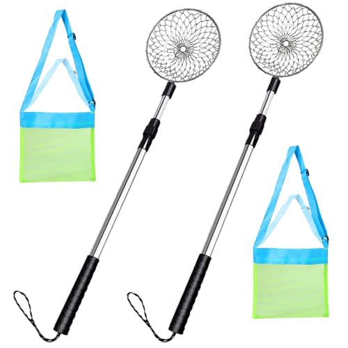 CNAFGBGG 4pcs/Set Beach Beschusswerkzeuge mit Mesh Beach Bag Strand Sand Sifter Edelstahlsand Sifter mit feinem Netz Teleskop tragbarer Handheldhai -Zahn Sifter zum Sammeln von Muscheln von CNAFGBGG