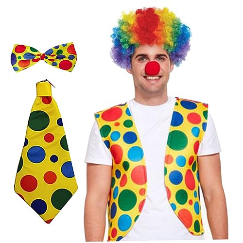 CNAFGBGG 5pcs Halloween Clown Kostüm für Erwachsene Zirkuskostüm umfassen Red Clown Nase VES Perücken Bogen und Krawatten -Clown -Accessoires Karnevalskostüme für Halloween -Cosplay -Kostüme. von CNAFGBGG