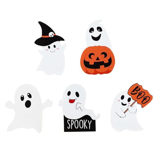 CNAFGBGG 5pcs Halloween abgestufte Tablettdekoration, Ghost Decor 5 Stile Lustige Geisterdekor, Plastik süßes Halloween -Dekor für Party Home Office Tischregal Display von CNAFGBGG