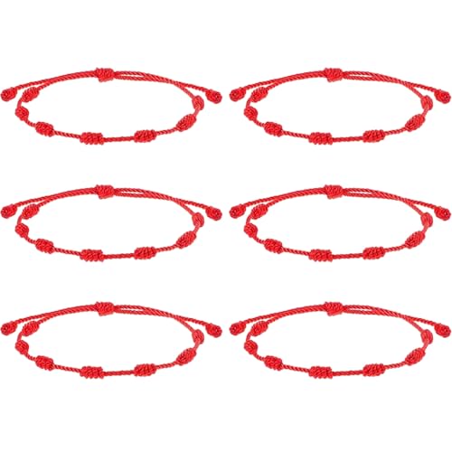 CNAFGBGG 6pcs rote Armbänder für Frauen, gewebtes rotes Stringarmband mit einstellbarem Knoten, Armband -Schnur rotes Armband zum Schutz, böser Auge und viel Glück von CNAFGBGG