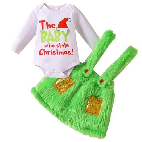 CNAFGBGG Baby Weihnachts-Outfit für Jungen Mädchen 2pcs/Set niedliche Babykleidung Langhülle Strampler Bodysuit und grüne pelzige Hosenteilhosen Baby Erste Weihnachtskleidung für Baby von CNAFGBGG