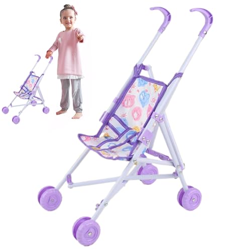 CNAFGBGG Babypuppenstuhlwagen Faltbare tragbare Puppenwagen mit T-förmiger Sicherheitsgürtel & Push-Griff abnehmbar waschbarer Babypuppenwagen für Mädchen, so tun, als Spiel lila, lila von CNAFGBGG