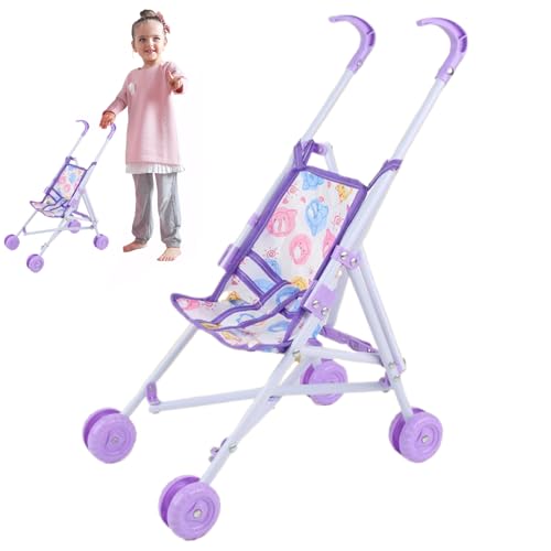 CNAFGBGG Babypuppenstuhlwagen Falten tragbarer Puppenwagen mit T-förmiger Sicherheitsgürtel und Push-Griff abnehmbar waschbarer Babypuppenwagen für Mädchen, vorgetäuschtes Spiel, lila ... von CNAFGBGG