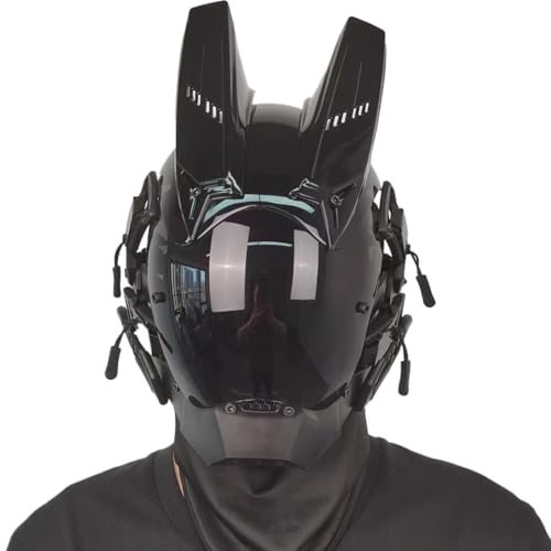 CNAFGBGG Cybermaske mit Horn -Futuristische Maske für Männer PC Dekorative Punkmaske mit Gesichtsmaske Cyber ​​-Helm für Cosplay Party Halloween Music Festival von CNAFGBGG