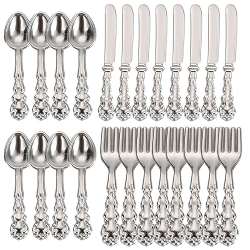 CNAFGBGG Dollhouse Cutlery 24PCS/Set Simulation Dollhouse TableWares Legierung Miniatur -Besteck mit graviertem Griff DIY Dollhouse Zubehör. von CNAFGBGG