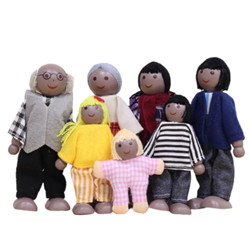 CNAFGBGG Dollhouse People 7PCS Dress-up Family Dollhouse Puppen süße kleine Holzpuppenpuppen-Figuren umfassen Opa, Oma, Mama, Papa, Junge und Mädchen Stil 2 ... von CNAFGBGG