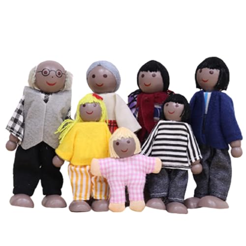 CNAFGBGG Dollhouse People 7pcs Dress-up Family Dollhouse Puppen süße kleine Holzpuppenpuppenhaus-Zahlen umfassen Opa, Oma, Mama, Papa, Jungen und Mädchen Stil 2 von CNAFGBGG