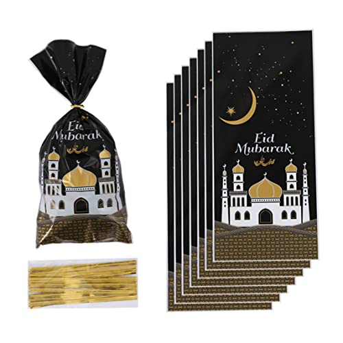 CNAFGBGG Eid Mubarak Party Treat Bag Eid Geschenktasche Ramadan süße Tasche mit Twist -Krawatte für Eid Party 100pcs Schwarz von CNAFGBGG