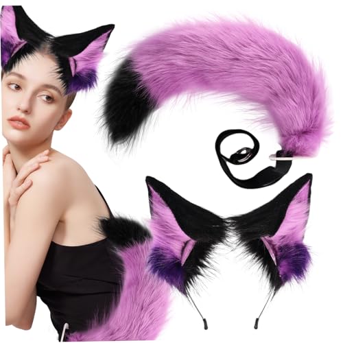 CNAFGBGG Fuchsohren und Schwanzset, weiche Flauschige Fuchs -Ohren -Stirnband und biegsamer pelziger Schwanz mit verstellbarem Riemen, pelziges Kostüm für Halloween -Cosplay -Party von CNAFGBGG